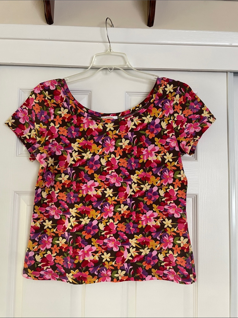 Talbots Floral Short Sleeve Scoop Neck Top - Pink Multi